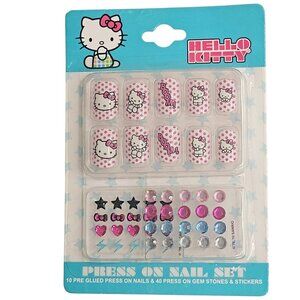 Hello Kitty Press On Nail Set Bows Stars Lightning Bolts Gem Accents